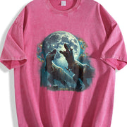 Two Dinosaur T Rex Moon Vintage Washed T-Shirt in Red