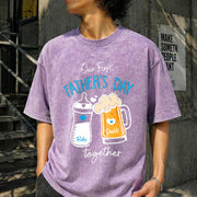 1st Fathers Day Father and Baby Our First Father's Day Vintage Washed T-Shirt in Purple