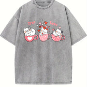Cat Love True Love Vintage Washed T-Shirt in Gray