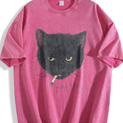 Y2k Smocking Cat Vintage Washed T-Shirt in Red