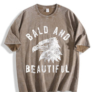 Bald and Beautiful Sarcastic Bald Eagle Fourth of July Vintage Washed T-Shirt in Brown