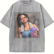 Glam Doll with a Shaker Bottle Vintage Washed T-Shirt in Gray