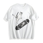 Emo Skater Cat Fantasy Kitten Cotton T-Shirt in White