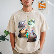 Three Possums Howling at Moon Vintage Washed T-Shirt in Beige
