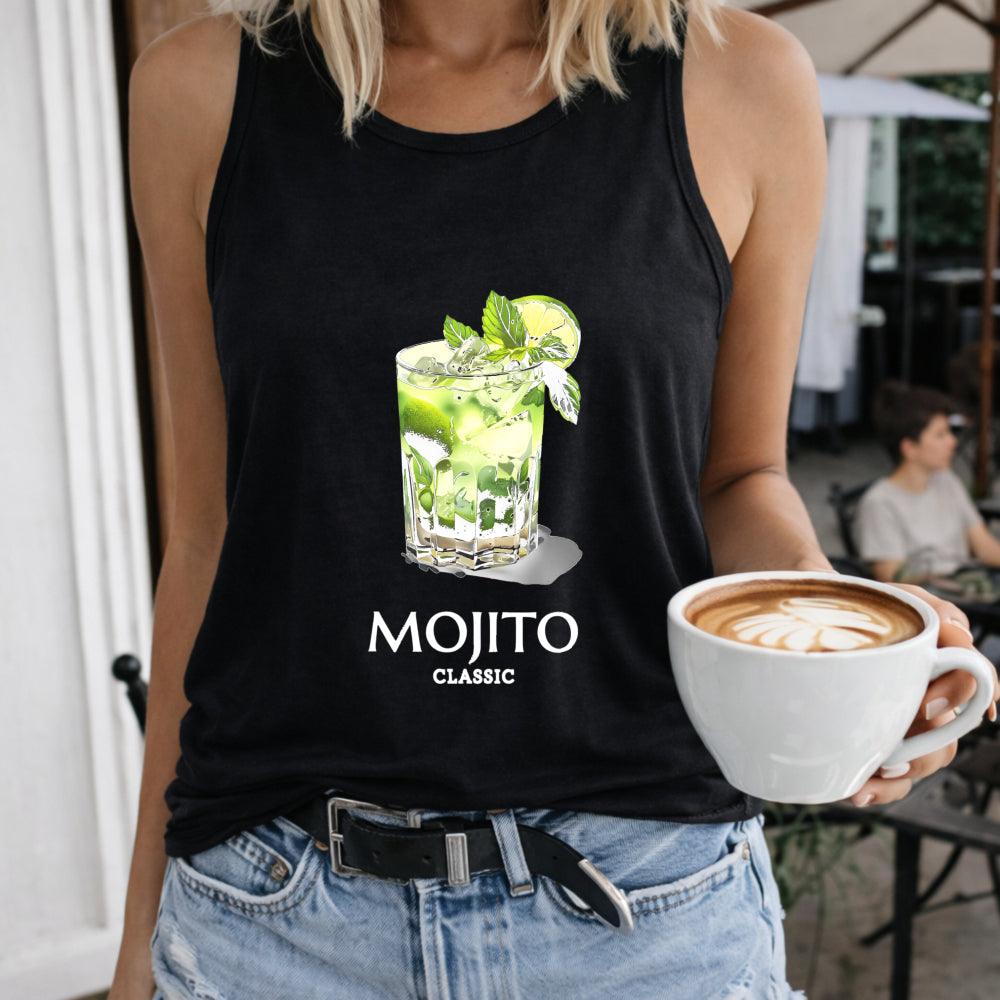 Mojito Letters & Cocktail Patterns Vest Women's Color Cotton Tank Top in Black