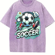 Cartoon Soccer Ball Vintage Washed T-Shirt in Purple
