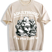 Retro Bear Adulthood 90s Vintage Washed T-Shirt in Beige