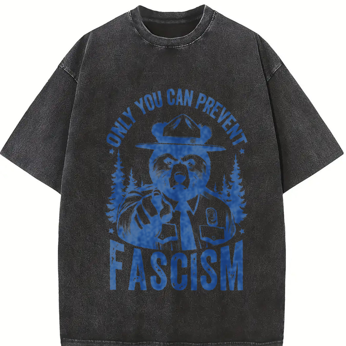 Retro Only You Can Prevent Fascism Raccoon Vintage Washed T-Shirt in Black