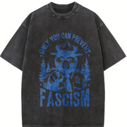 Retro Only You Can Prevent Fascism Raccoon Vintage Washed T-Shirt in Black