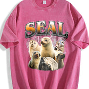 Seal Ocean Animal Bootleg Meme Vintage Washed T-Shirt in Red