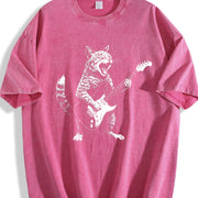Rock Cat Guitar Playing Cat Vintage Washed T-Shirt in Red