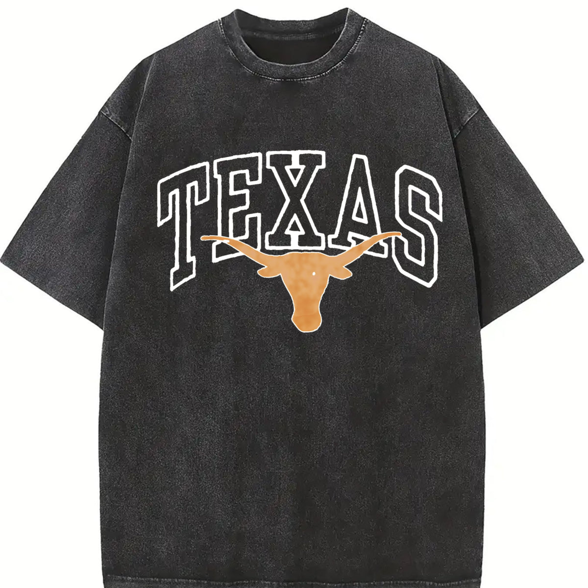 Texas Longhorn T Vintage Washed T-Shirt in Black