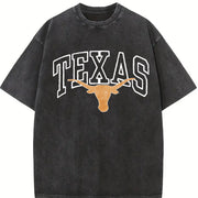 Texas Longhorn T Vintage Washed T-Shirt in Black