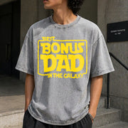 Best Bonus Dad in the Galaxy Vintage Washed T-Shirt in Gray