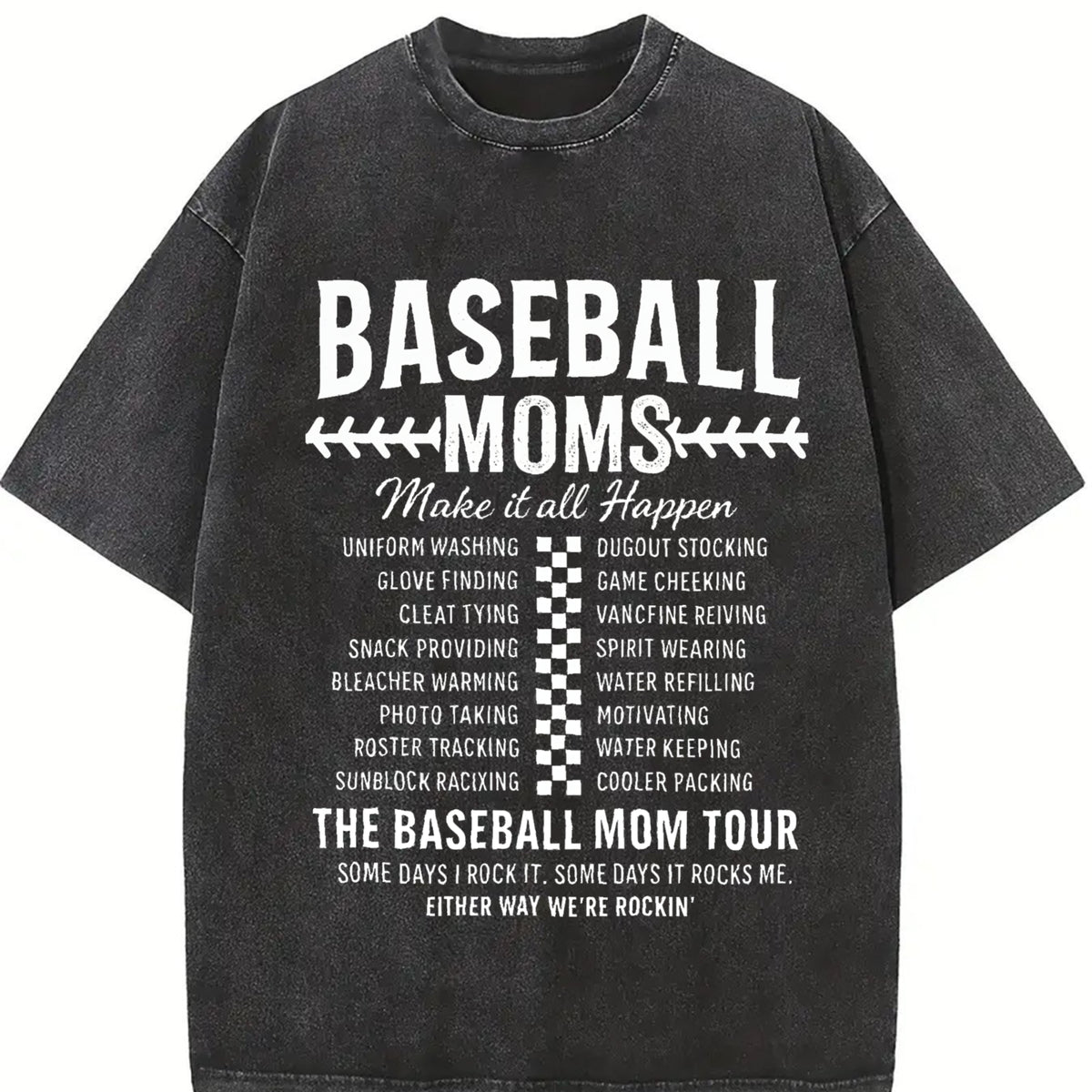 Baseball Mom Baseball Mama Tour Vintage Washed T-Shirt in Black