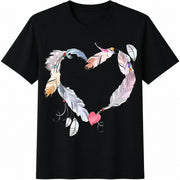 Feather Heart Cotton T-Shirt in Black