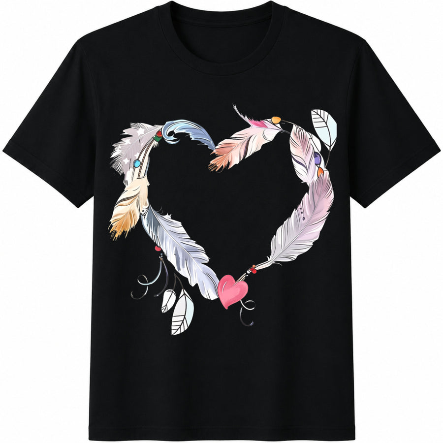 Feather Heart Cotton T-Shirt in Black