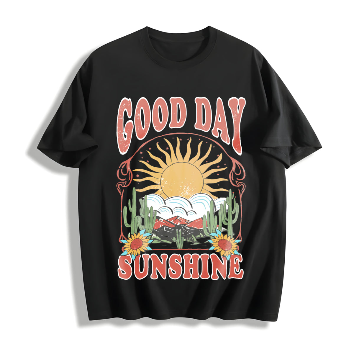 Good Day Sunshine Boho Cotton T-Shirt in Black