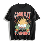 Good Day Sunshine Boho Cotton T-Shirt in Black