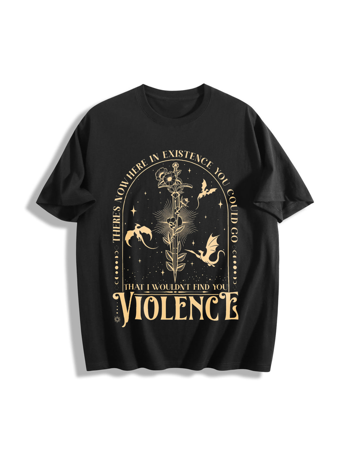 Nowhere in Existence Violence Cotton T-Shirt in Black