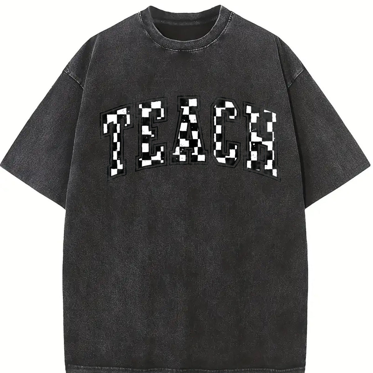 Checkered Teacher for Teacher Vintage Washed T-Shirt in Black
