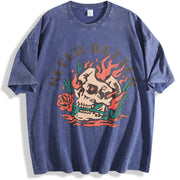 Never Better Turquoise Green 230gsm - Distressed Style vintage washed oversized T-shirt in Blue