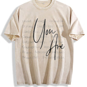 Inspirational Quote 'You Are Loved & Valued' Vintage Washed T-Shirt in Beige