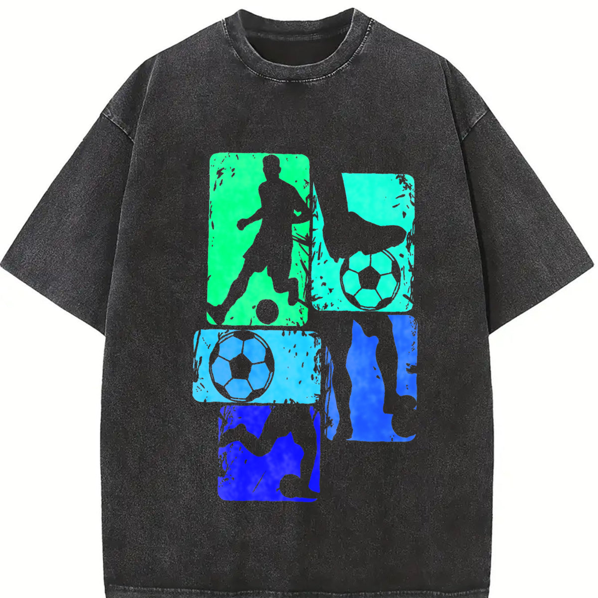Soccer Collage Vintage Washed T-Shirt in Black