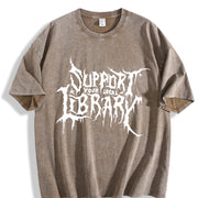 Grunge - style Support Your Local Library Text vintage washed oversized T-shirt in Brown