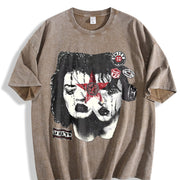 Double Face Gothic Tank Vintage Washed T-Shirt in Brown
