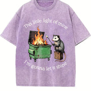 Parody : Dumpster Fire Possum Mental Health vintage washed oversized T-shirt in Purple