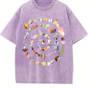 Nature Spiral 90s Retro Ocean Stones Gems Vintage Washed T-Shirt in Purple