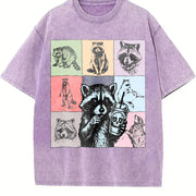 Retro Raccoon Drink Coffee Vintage Washed T-Shirt in Purple