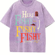 Here Fishy Fishy Vintage Washed T-Shirt in Purple