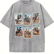Rodeo Cowboy Western Horse Bucking Horses vintage washed oversized T-shirt in Gray
