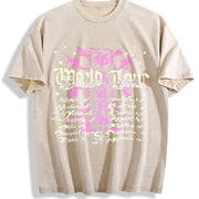 Easelby World Tour Black Grunge Vintage Washed T-Shirt in Beige