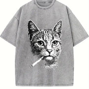 Smoking Cat Meme Viral Internet Meme ® Cat Vintage Washed T-Shirt in Gray