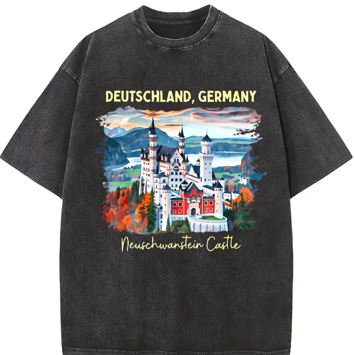 Germany Neuschwanstein Castle Youth Vintage Washed T-Shirt in Black