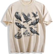 Raven 90s Tattoo Retro ® Y2k Crow Gothic Vintage Washed T-Shirt in Beige