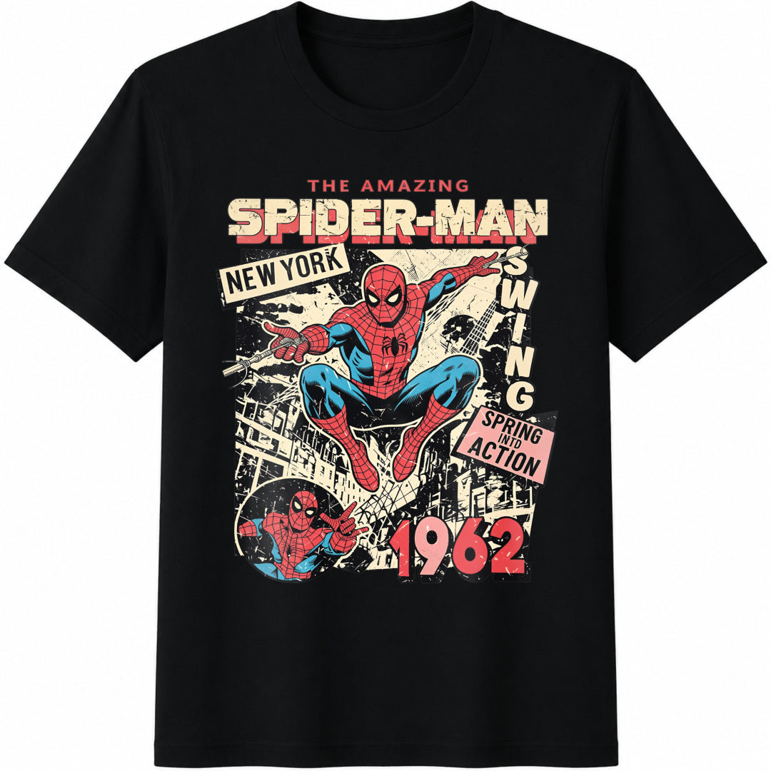 Amazing Spider-Man New York 1962 Cotton T-Shirt in Black