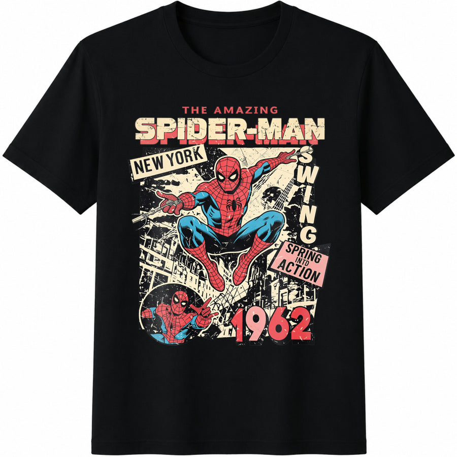 Amazing Spider-Man New York 1962 Cotton T-Shirt in Black