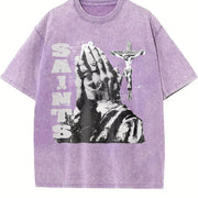 Saints Praying Hands Tank Vintage Washed T-Shirt in Purple