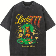 Lucky 777 Poker Dog Vintage Washed T-Shirt in Black