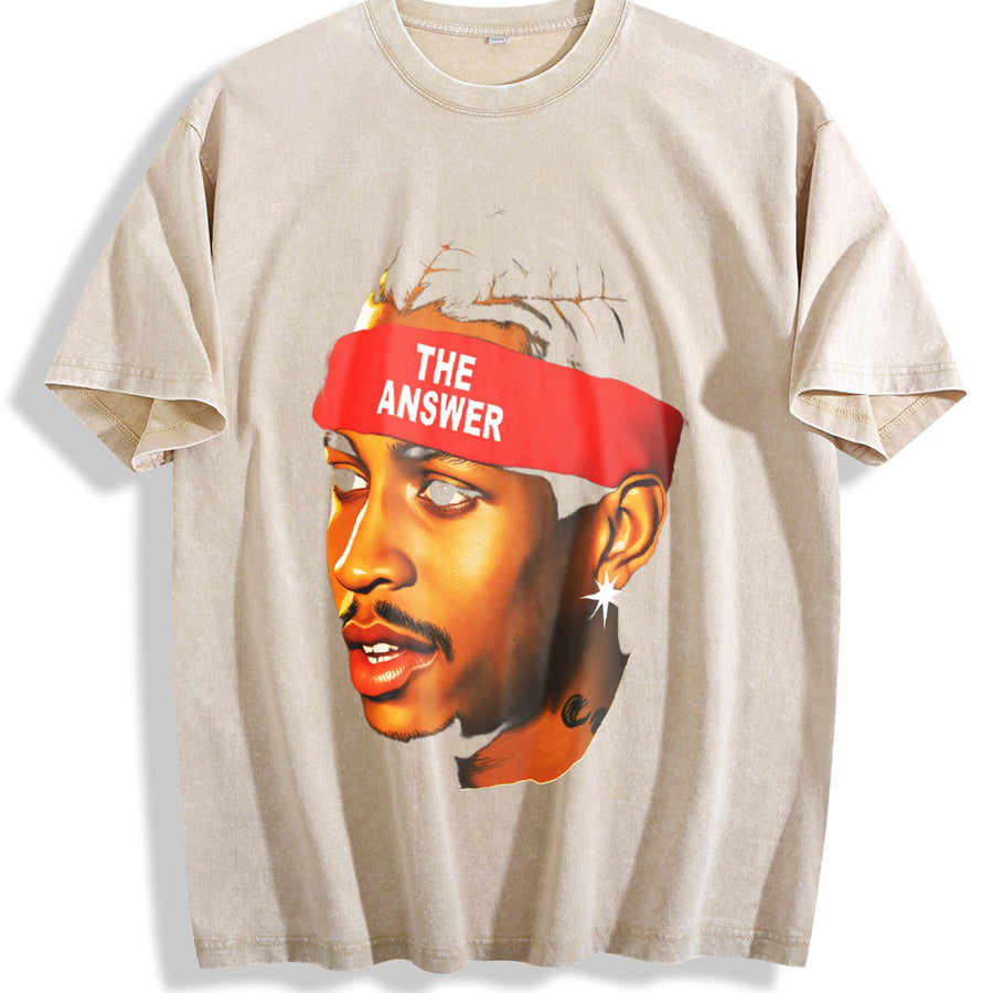 Allen Iverson Retro 90s Styled Ball Fan Basketball Legend vintage washed oversized T-shirt in Beige