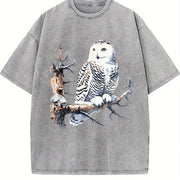 Retro Snow Owl Nature 90s Vintage Washed T-Shirt in Gray