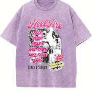 Horror Movie White Comic Vintage Washed T-Shirt in Purple