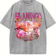 Flamingo Retro 90s Animal Vintage Washed T-Shirt in Gray