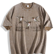 Hummingbird 90s Retro Botanical Bird Wildlife Vintage Washed T-Shirt in Brown