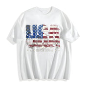 Distressed USA Flag Cotton T-Shirt in White