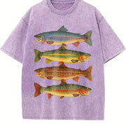 Trout Fish Retro Fish Vintage Washed T-Shirt in Purple
